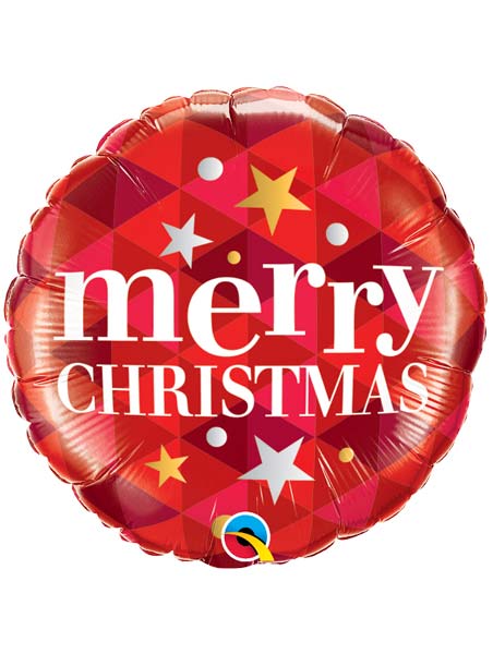 18" Round Merry Christmas Stars Red Foil Balloon