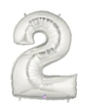 Number 2 40" Silver Foil Number Balloons