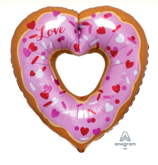 26" Pink and Red Donut Shape Heart Foil Balloon