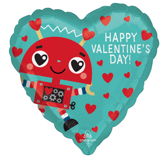 17" Happy Valentine's Day Robot Heart Foil Balloon