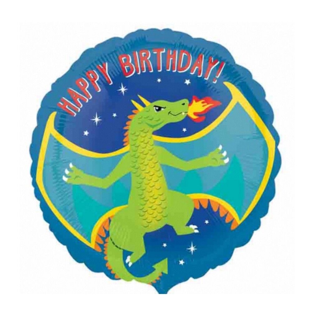 17" Round Happy Birthday Dragon Foil Balloon