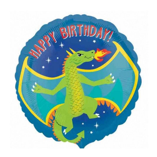 17" Round Happy Birthday Dragon Foil Balloon