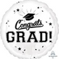 18" Congrats Grad Round White/Black Foil Balloon