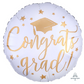 18" Congrats Grad Round White/Gold Foil Balloon