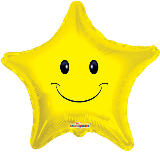 18" Gold Star with Smiley Face Foil Balloon