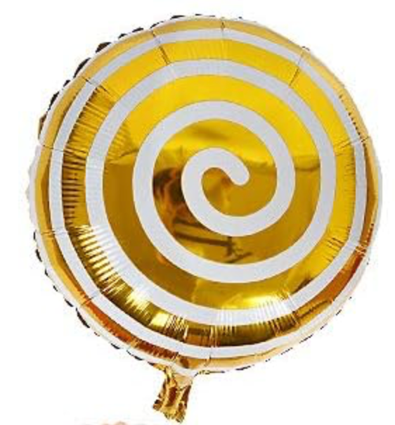 18" Gold/White Lollipop Swirl Foil Balloon