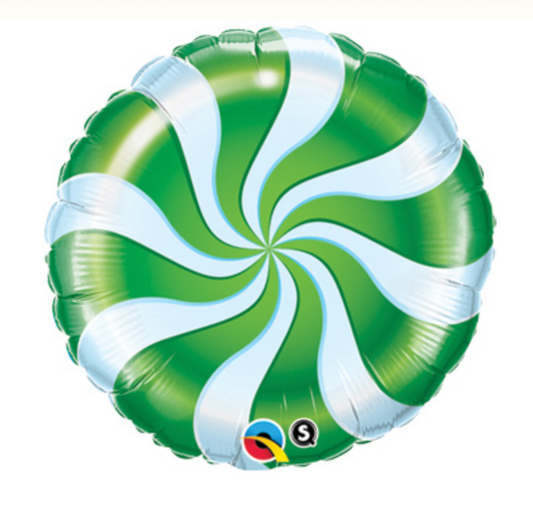 18" Green/Blue/White Peppermint Swirl Foil Balloon
