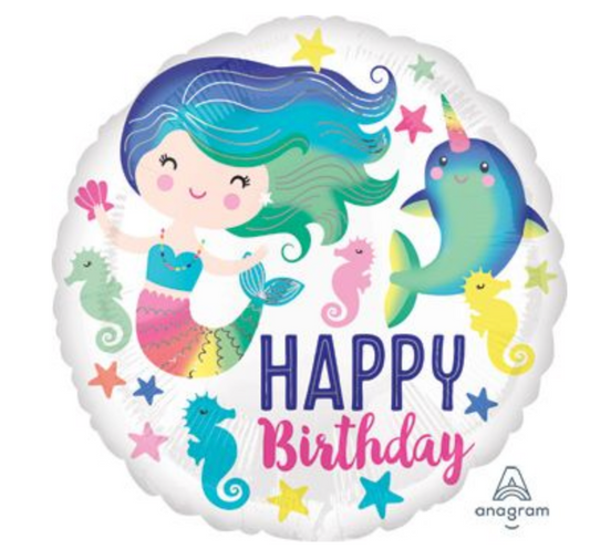 18" Happy Birthday Colorful Mermaid Foil Balloon