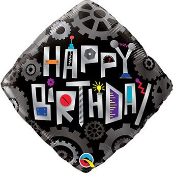 18" Happy Birthday Robot Gears Foil Balloon