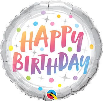18" Happy Birthday Silver Rainbow Dots Foil Balloon