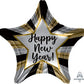 18" Happy New Year Star (Black, Gold, Silver) Foil Balloon