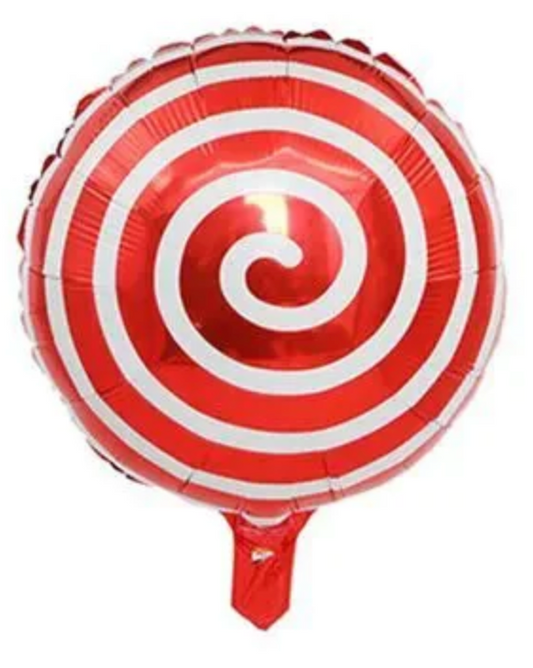 18" Red/White Lollipop Swirl Foil Balloon