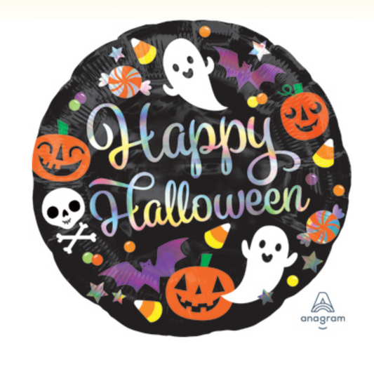18" Round Happy Halloween with Characters Foil Balloon