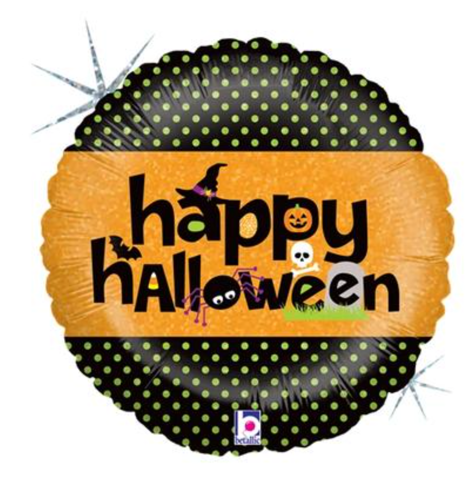 18" Round Happy Halloween with Polka Dots Foil Balloon