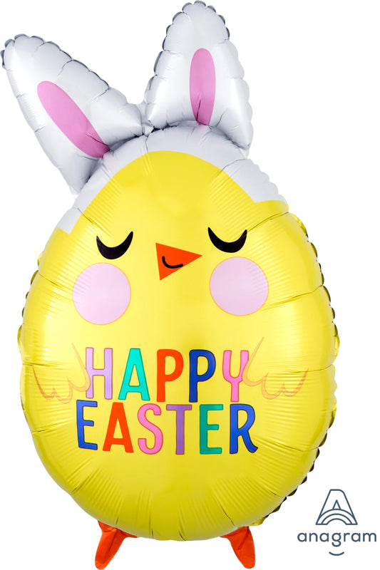 22" Happy Easter Chick with Bunny Ears Foil Balloon