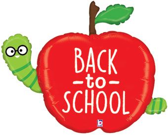 40" Back to School Apple with Worm Foil Balloon