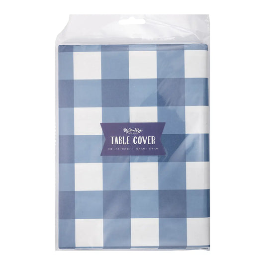Blue Gingham Paper Table Cover