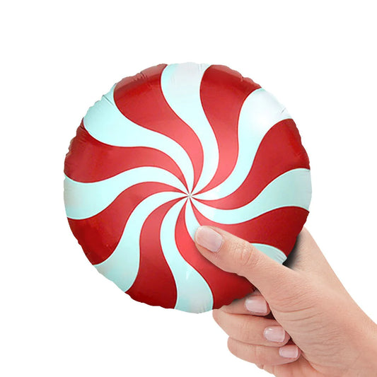 9" Red/Blue/White Peppermint Swirl Foil Balloon