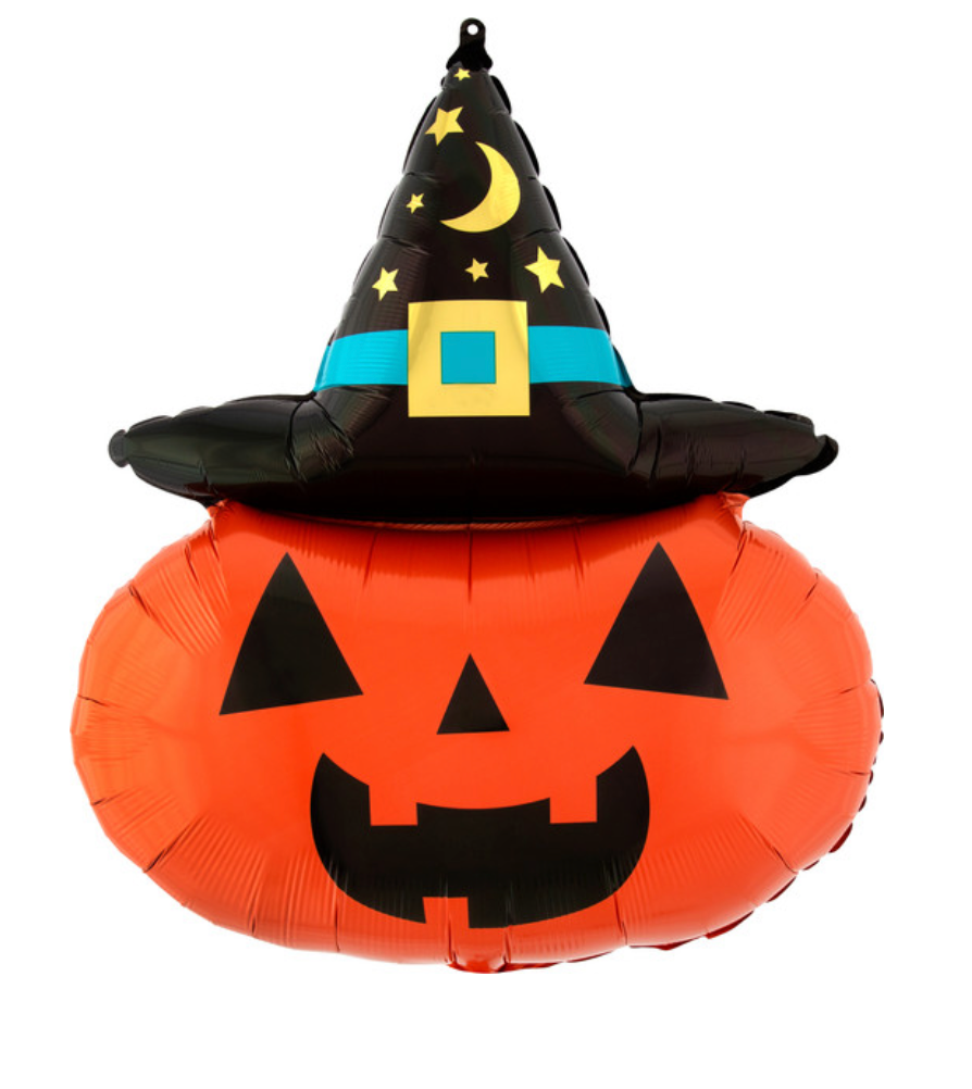 28" Pumpkin with Witch Hat Foil Balloon