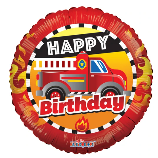 18" Happy Birthday Firetruck Foil Balloon