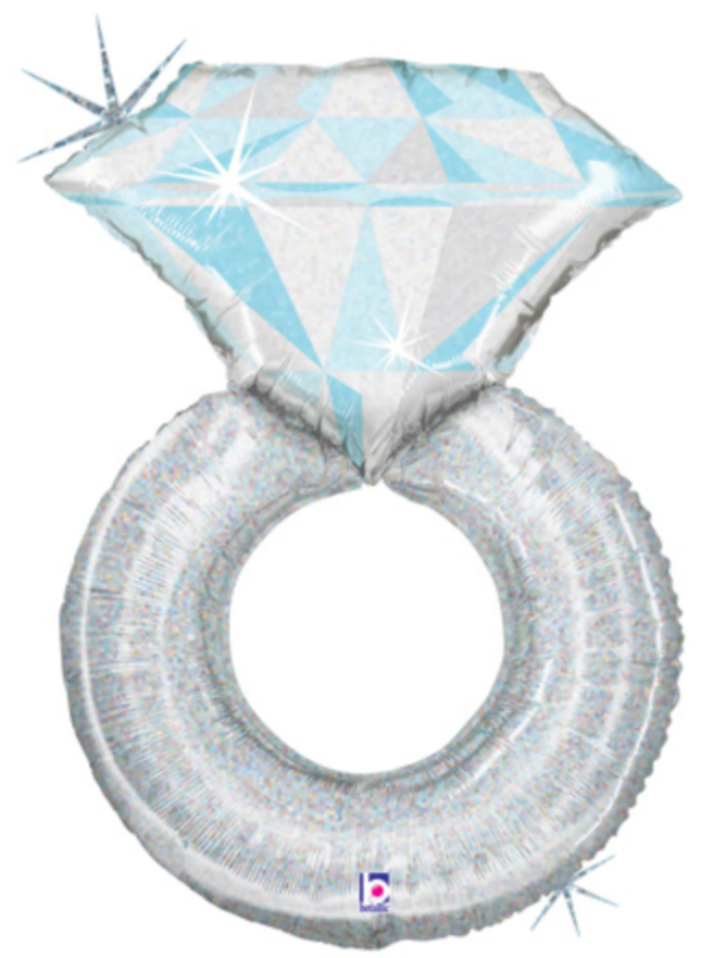38" Holographic Platinum Engagement Ring Foil Balloon