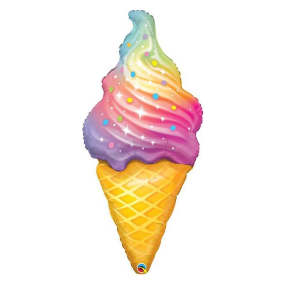 45" Rainbow Swirl Ice Cream Cone Foil Balloon