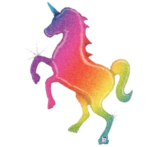 54" Glitter Rainbow Unicorn Foil Balloon