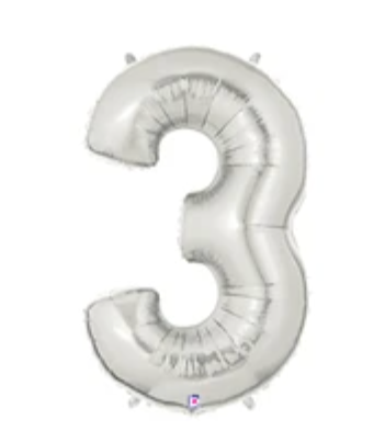 Number 3 40" Silver Foil Number Balloons