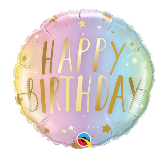 18" Happy Birthday Pastel Ombre & Stars Foil Balloon
