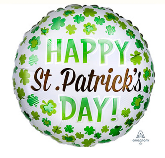 18" Happy St. Patrick's Day Shamrock Foil Balloon